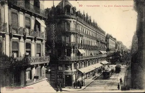 Ak Toulouse Haute Garonne, La Rue Alsace Lorraine, Straßenpartie, Straßenbahnen