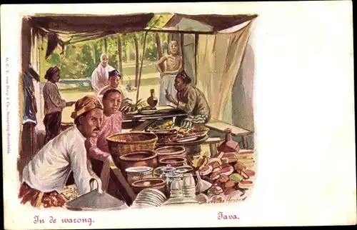 Künstler Ak Java Indonesien, In de warong, Händler, Stand