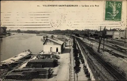 Ak Villeneuve Saint Georges Val de Marne, La Gare, Le Port