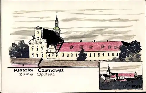 Handgemalt Ak Czarnowanz Opole Oppeln Schlesien, Blick auf das Kloster