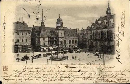 Ak Halle an der Saale, Rathaus, Ratskeller, Händeldenkmal