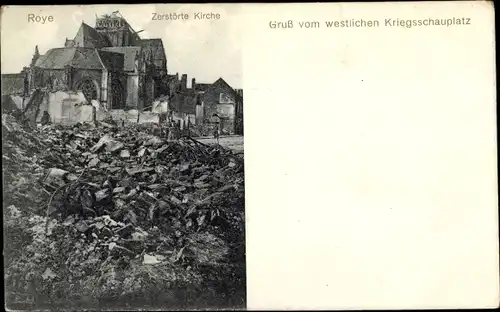 Ak Roye Somme, Zerstörte Kirche, Kriegszerstörungen, I WK