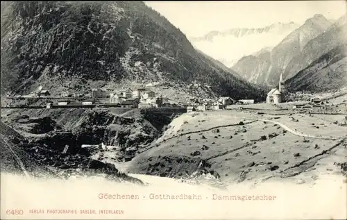 Ak Göschenen Kanton Uri, Blick auf den Ort, Dammagletscher