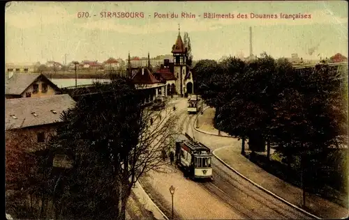 Ak Strasbourg Straßburg Elsass Bas Rhin, Pont du Rhin, Batiments des Douanes francaises