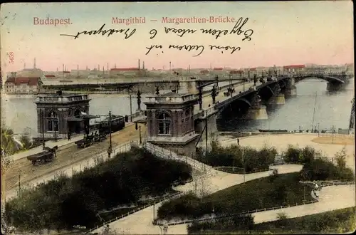 Ak Budapest Ungarn, Margarethenbrücke, Straßenbahn