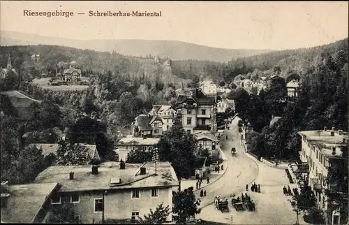 Ak Marienthal Szklarska Poręba Schreiberhau Riesengebirge Schlesien, Blick auf den Ort