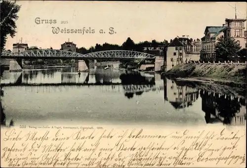 Ak Weißenfels an der Saale, Blick auf den Ort, Brücke