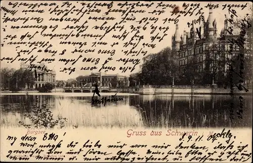 Ak Schwerin in Mecklenburg, Blick über den Burgsee, Schloss