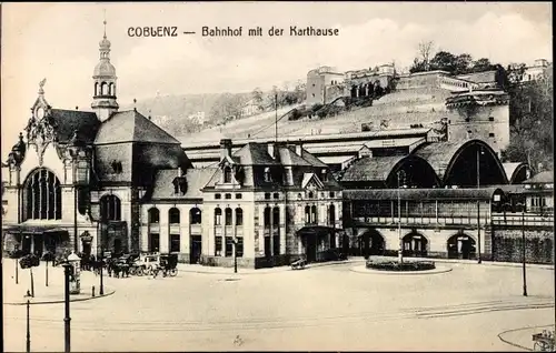 Ak Koblenz am Rhein, Bahnhof mit der Karthause