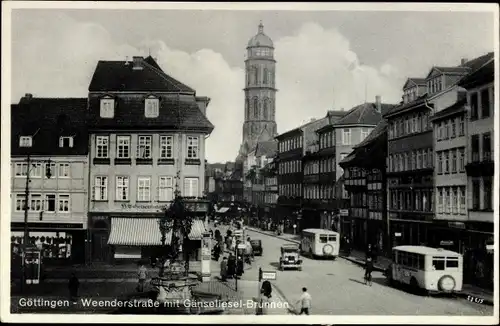 Ak Göttingen in Niedersachsen, Weenderstraße, Gänseliesel Brunnen, Autobusse