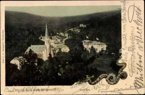 Ak Schlangenbad im Taunus Hessen, Panorama der Ortschaft, Schlange