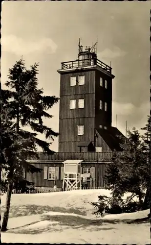 Ak Oberwiesenthal im Erzgebirge, Fichtelberg, Wetterwarte