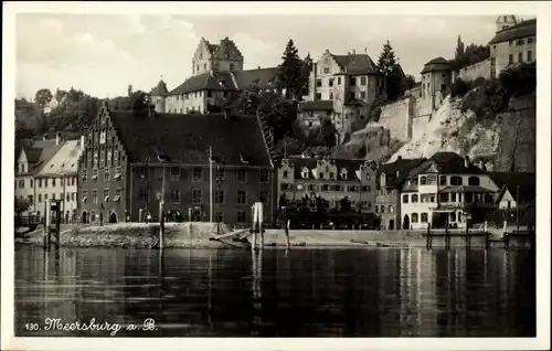 Ak Meersburg am Bodensee Baden Württemberg, Uferpartie, Giebelhaus, Schloss