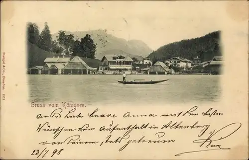 Ak Dorf Königssee Schönau am Königssee Oberbayern, Panorama, Boot