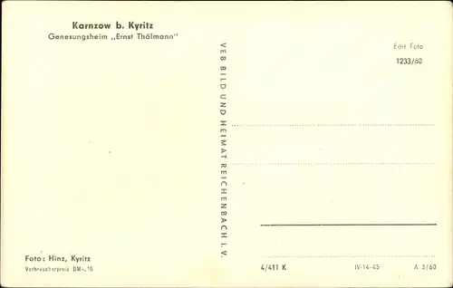 Ak Karnzow Kyritz in der Prignitz, Genesungsheim Ernst Thälmann