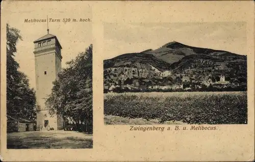 Ak Zwingenberg an der Bergstraße in Hessen, Panorama, Melibocus Turm