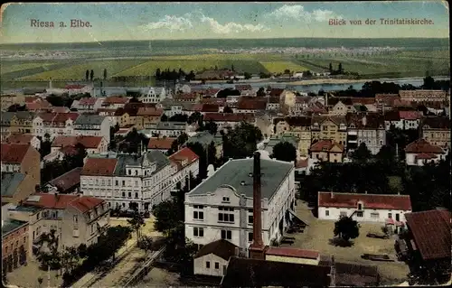 Ak Riesa an der Elbe Sachsen, Vogelschau, Trinitatiskirche