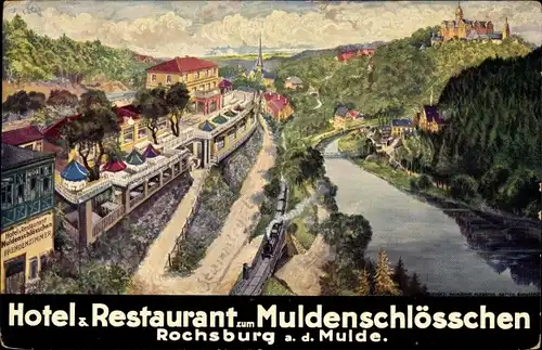 Künstler Ak Rochsburg Lunzenau in Sachsen, Hotel und Restaurant zum Muldenschlösschen