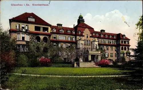 Ak Glauchau an der Zwickauer Mulde in Sachsen, Krankenhaus, Park