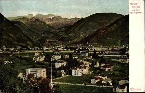 Ak Gries Bozen Bolzano Südtirol, Ort gegen den Rosengarten