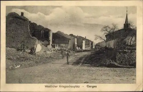 Ak Cierges Aisne, Kriegsschauplatz, Kriegszerstörung, I. WK