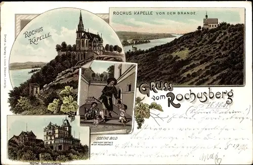 Litho Bingen am Rhein, Rochusberg, Kapelle, Goethe Bild