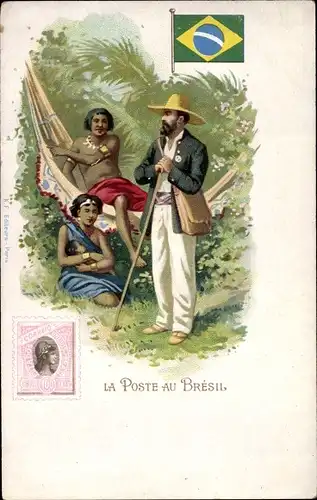 Briefmarken Litho Brasilien, La Poste au Brésil, Hängematte