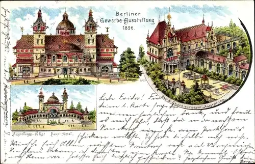 Litho Berlin, Gewerbeausstellung 1896, Bau und Ingenieurwesen Ausstellung, Ausstellungspalast