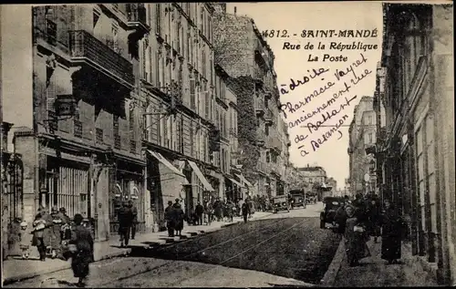 Ak Saint Mandé Val de Marne, Rue de la Republique, La Poste