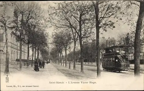 Ak Saint Mandé Val de Marne, L'Avenue Victor Hugo, Straßenbahn