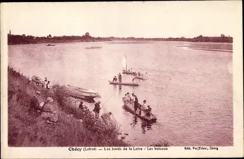 Ak Chécy Loiret, Les bords de la Loire, Les bateaux