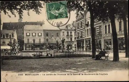 Ak Montluçon Allier, Le Jardin de l'Avenue de la Gare, Boulevard de Courtais