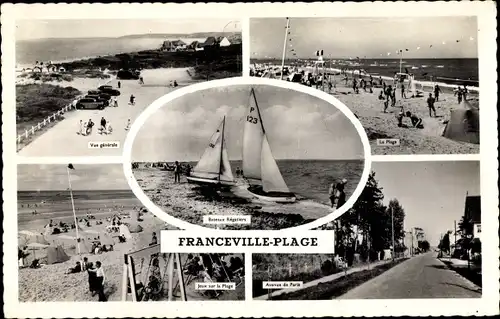 Ak Franceville Plage Calvados, Avenue de Paris, La Plage, Segelboote