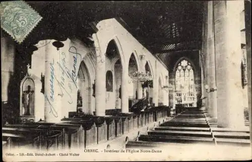 Ak Orbec Calvados, Interieur de l'Eglise Notre Dame