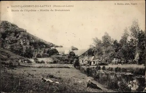 Ak Saint Lambert du Lattay Maine et Loire, Bords de l'Hyrome, Moulin de Bretonneau