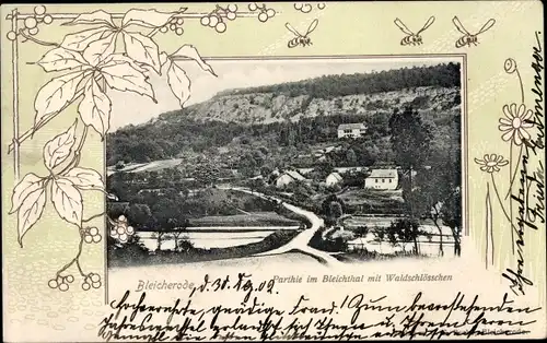 Passepartout Ak Bleicherode am Harz, Partie im Bleichtal mit Waldschlösschen