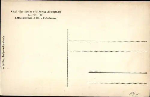 Ak Langenschwalbach Bad Schwalbach im Rheingau Taunus Kreis, Hotel Restaurant Britannia, Speisesaal