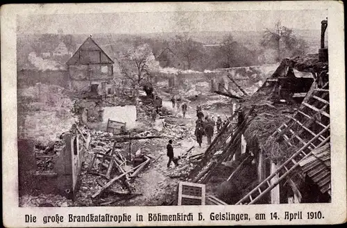 Ak Böhmenkirch Baden Württemberg, Brandkatastrophe am 14 April 1910, Hausruinen