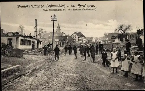 Ak Böhmenkirch Baden Württemberg, Brandkatastrophe 14 April 1910, abgebrannte Häuser