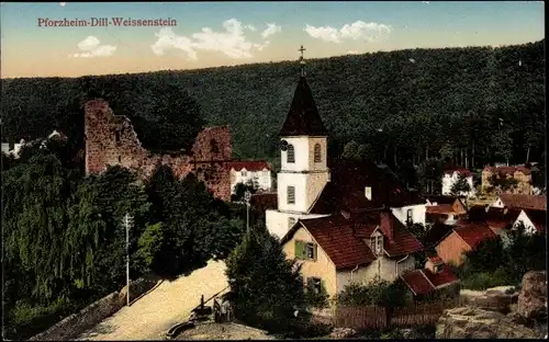 Ak Dillweißenstein Pforzheim im Schwarzwald, Blick auf den Ort, Kirche, Ruine