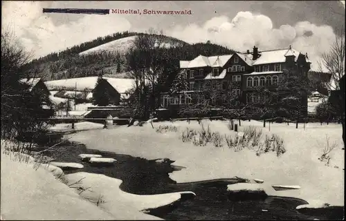 Ak Mitteltal Baiersbronn im Schwarzwald, Teilansicht im Winter