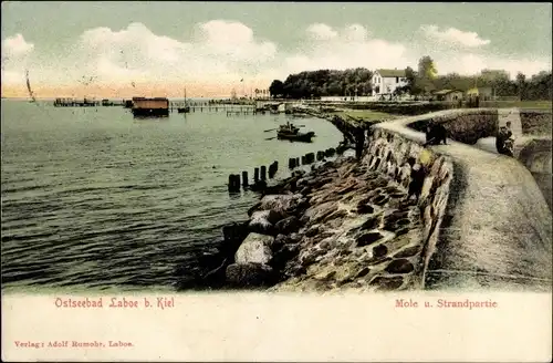 Ak Ostseebad Laboe, Mole und Strandpartie