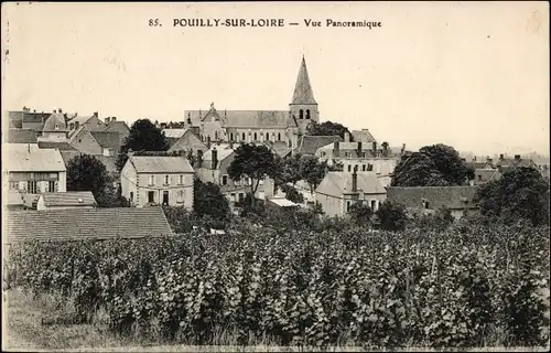 Ak Pouilly sur Loire Nievre, Totalansicht der Ortschaft, Weinberg