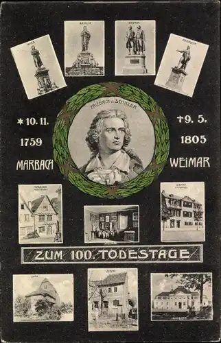 Ak Weimar in Thüringen, Zum 100. Todestage von Schriftsteller Friedrich von Schiller, Marbach