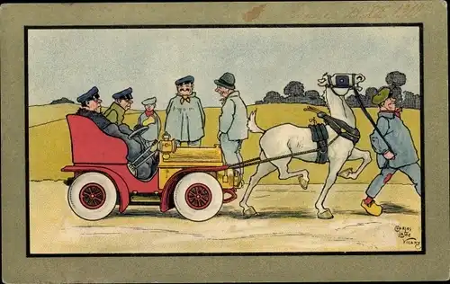 Künstler Ak Lane Vicary, Charles, Pferd zieht ein Automobil