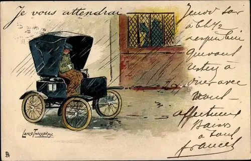 Künstler Ak Thackeray, Lance, Chauffeur wartet im Regen vor dem Gasthaus, Automobil