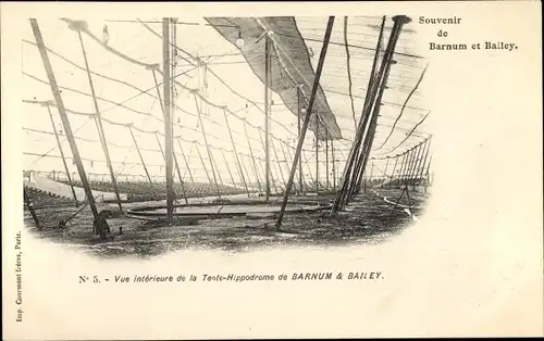 Ak Zirkus Barnum & Bailey, vue interieure de la Tente Hippodrome, Zirkuszelt, Innenansicht