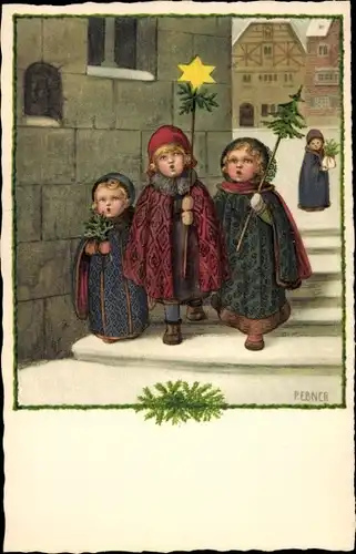 Künstler Ak Ebner, Pauli, Sternsinger, Tannenbaum, Kinder