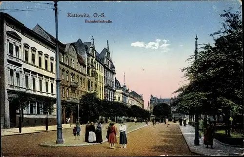 Ak Katowice Kattowitz Oberschlesien, Bahnhofstraße