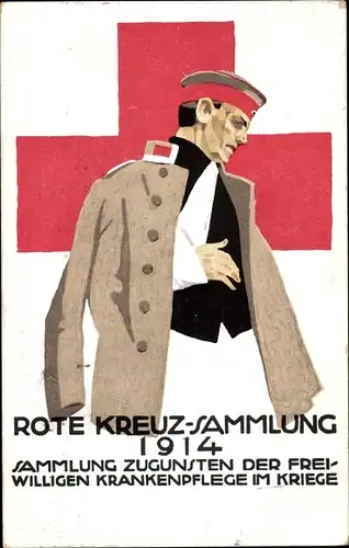 Künstler Ak Hohlwein, Ludwig, Rote Kreuz Sammlung 1914, Verwundeter Soldat